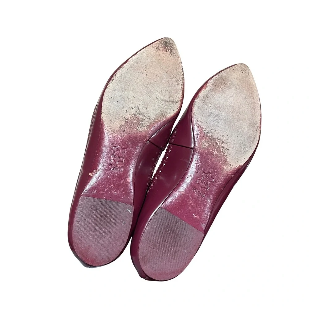 Tory Burch Burgundy White Wingtip Ballet Flats Women's Pointed Toe Buckle Detail